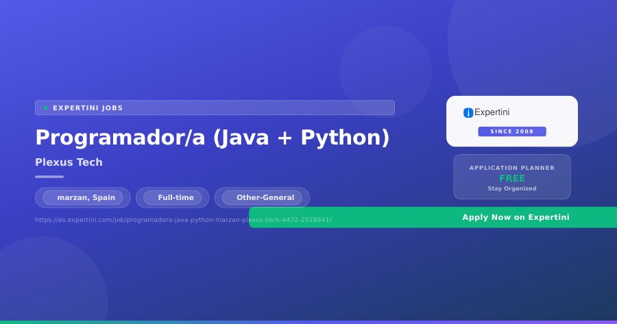 Programador/a (Java + Python) at Plexus Tech, marzan — Apply Now