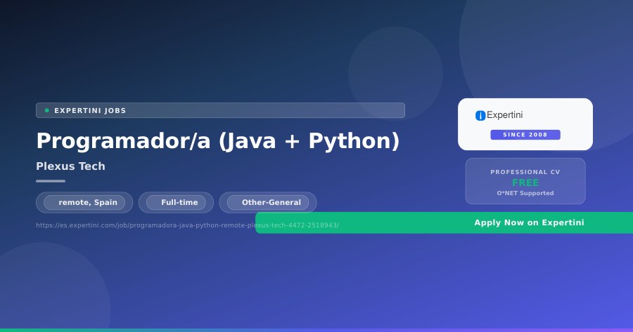 Programador/a (Java + Python) at Plexus Tech, remote — Apply Now