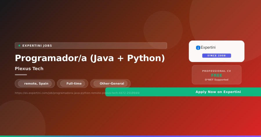 Programador/a (Java + Python) at Plexus Tech, remote — Apply Now